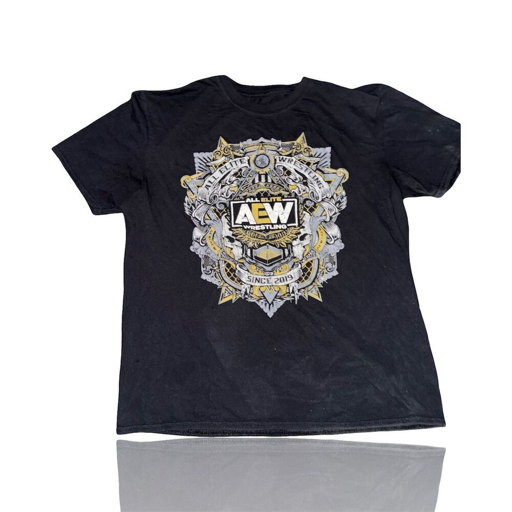 AEW All Elite Wrestling Men's Black Graphic Crew Neck T-Shirt